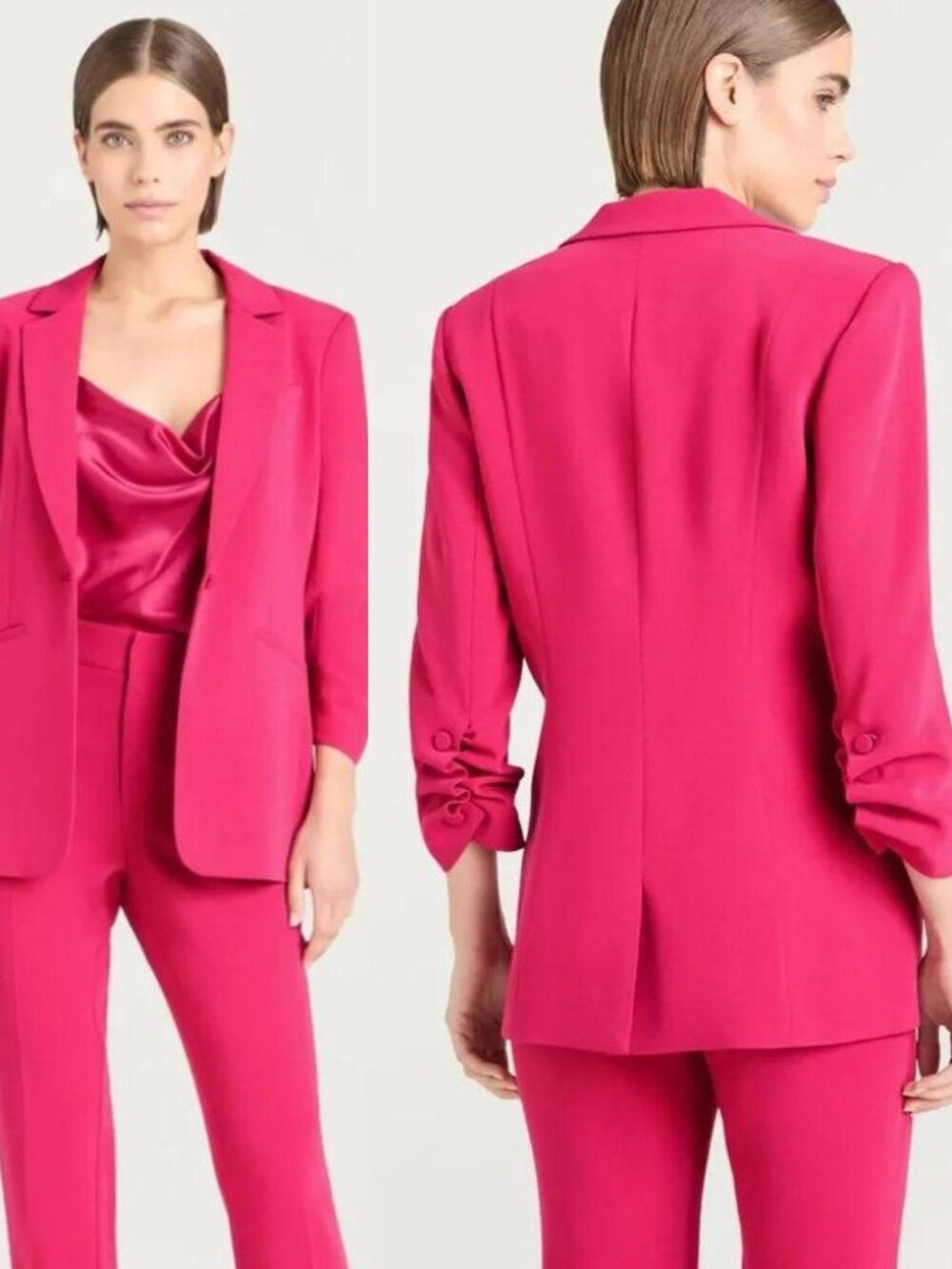 Cinq a Sept Khloe pink blazer ruched 3/4 sleeves 1-button crepe suit jacket 6